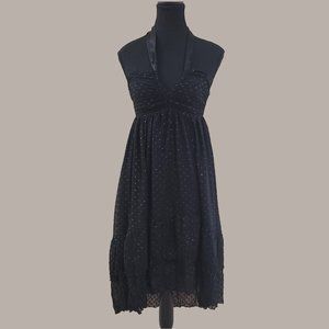 NWT Sexy Black Split Bust Swiss Dot H&M High Low Midi Tiered Halter Dress